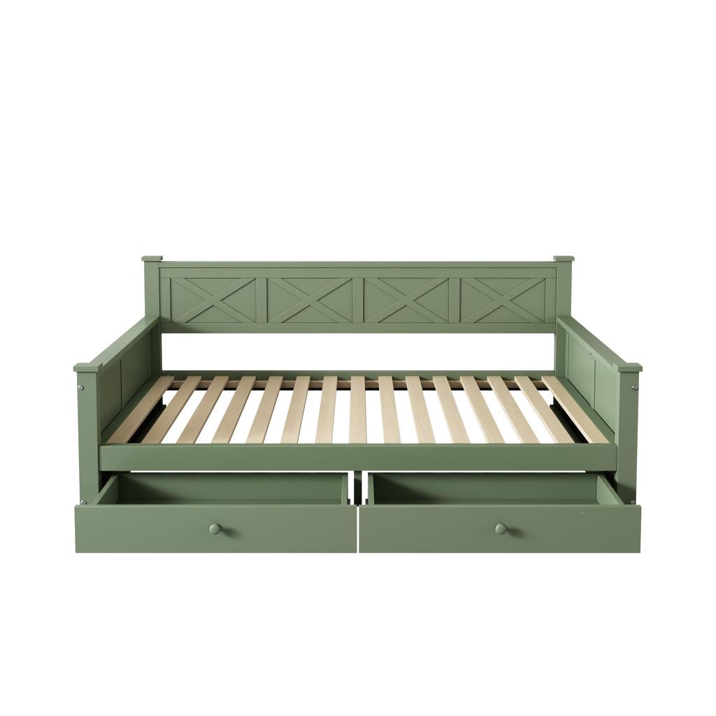 Sofa Bed Flieks 90x200 Daybed with Storage Space, Functional Bed with 2 Drawers, Green