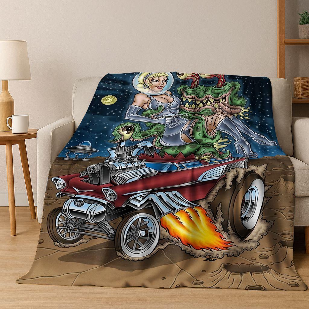 3D Бунтарский RAT FINK Автомобильный Знак Мультяшное Фланелевое Одеяло, Теплое и Уютное Мягкое Плед для Дома Спальни Кровати Дивана Покрывало для Пикника
