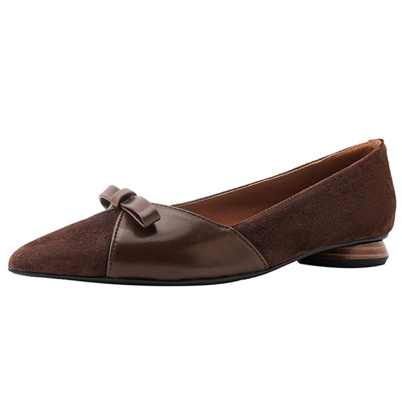 Temperament Model~ Pointed Bow Shallow Mouth Single Shoes Women's Spring New Retro Thick Heel Shoes