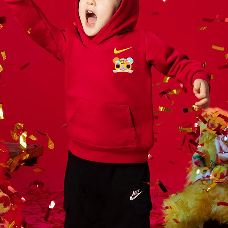Nike Детский свитшот с капюшоном с принтом логотипа головы тигра Детский свитшот Красный DR9699-687