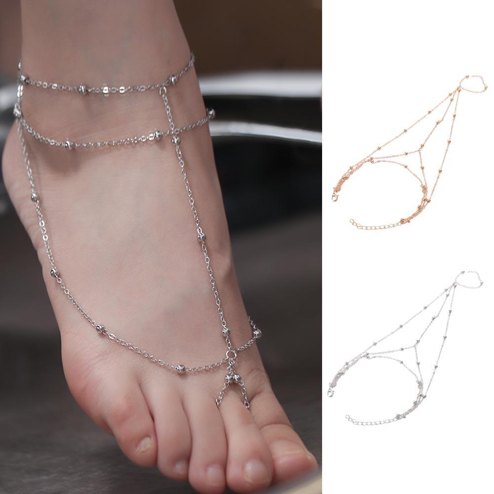 Многослойная сетчатая цепочка на щиколотку с кисточкой и бусинами, украшение для ног, элегантный браслет-цепочка в придворном стиле, для девушек