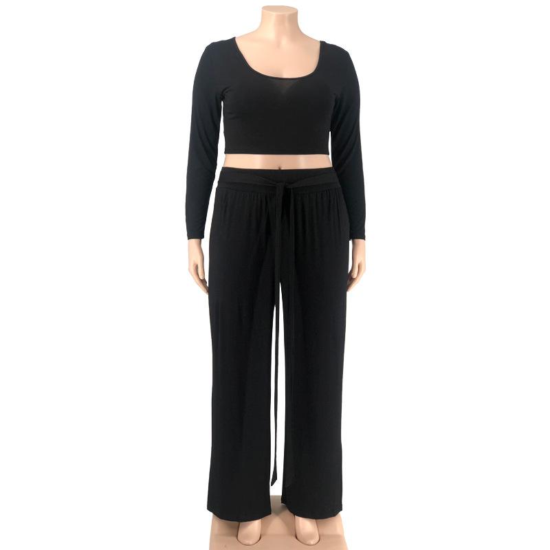 Весенне-осенний сезон, однотонный вязаный модный повседневный большой женский костюм из двух предметов