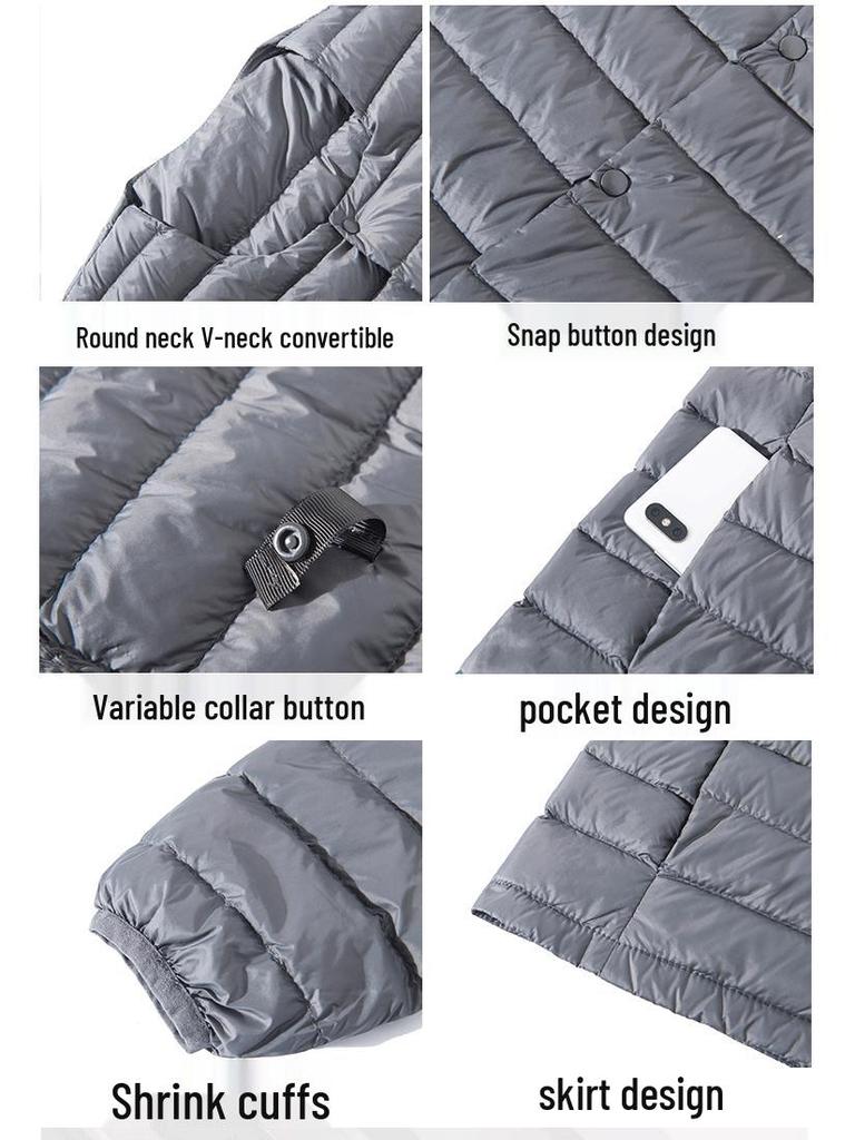 Мужская легкая пуховая куртка без воротника 2024 года - Круглый/V-образный вырез, Большой размер, Теплый внутренний слой