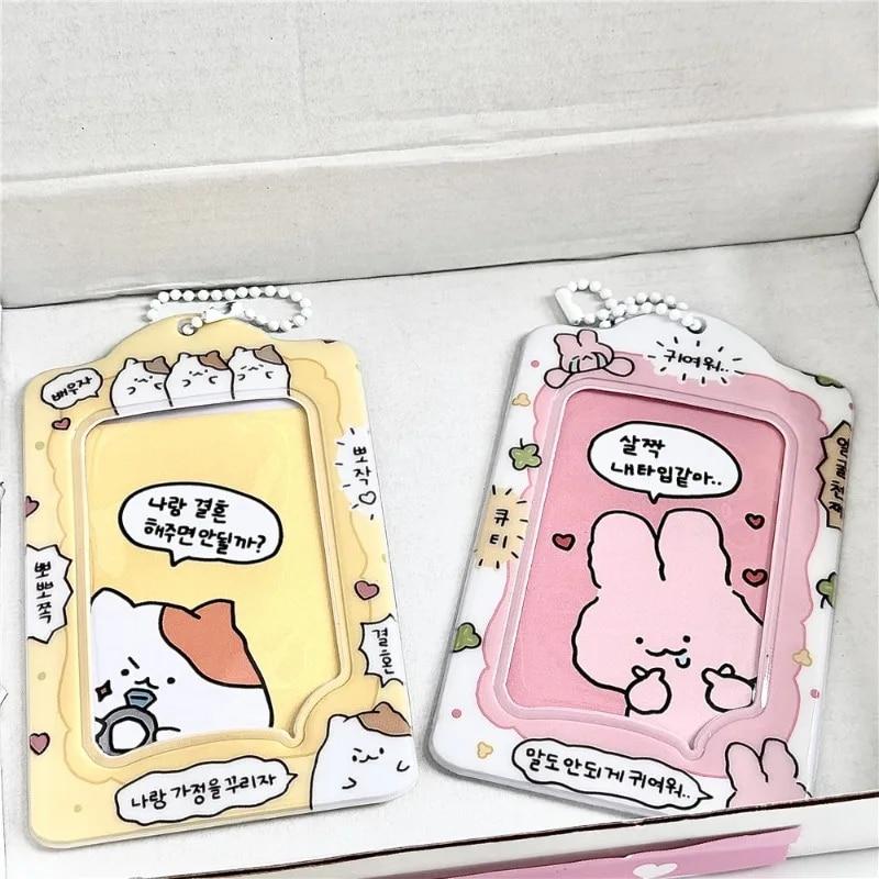 Милое мультяшное животное в Корейском стиле, диалоговое окно, рукав для карт, полупрозрачный 3-дюймовый фото Kpop Star, памятная карточка, держатель для карт