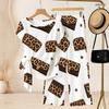 Women Plus Size White Printed Two Piece Set Round Neck Short Sleeve Knot Hem Top Long Pants