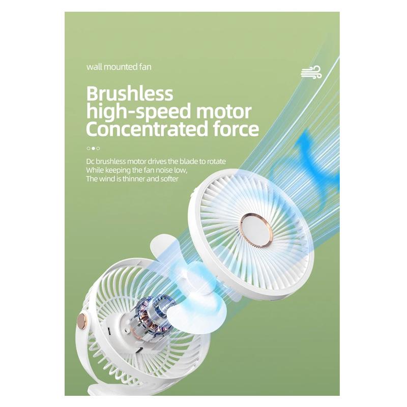 Camping Fan Rechargeable Desktop Portable Air Circulator Wireless Ceiling Electric Fan With LED Light Clip-on Room Home Fan