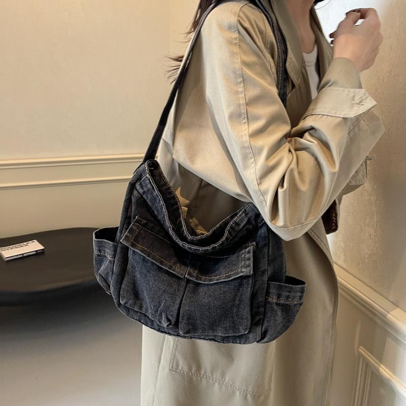 Женская сумка-тоут большой вместимости для поездок на работу из денима, сумка через плечо
