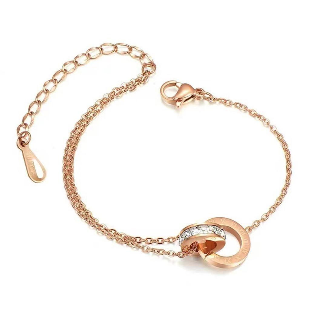 Classic Design Double Ring Splice Roman Font Women's Titanium Steel Bracelet Fashion Versatile Gold Charm Bracelet Jewelry