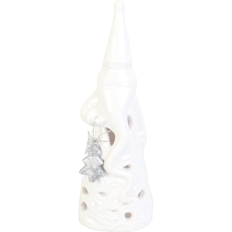 Ceramic Santa Claus Lantern with Christmas Tree White 24x8cm