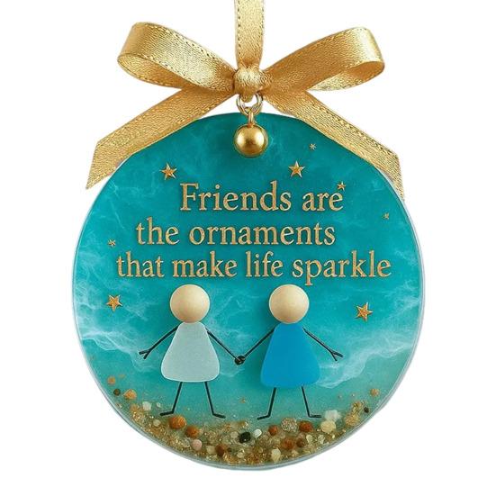 Sea Glass Friendship Ornament Handmade Sea Glass Art Friendship Keepsake Round Acrylic Christmas Tree Ornament for Xmas Party Decor