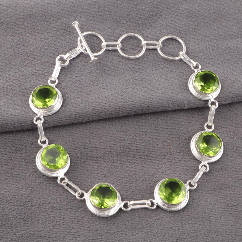 Натуральный Перидот Драгоценный Камень 925 Стерлинговое Серебро Ювелирные Изделия Ручной Работы Браслет Для Жены RB-13-8