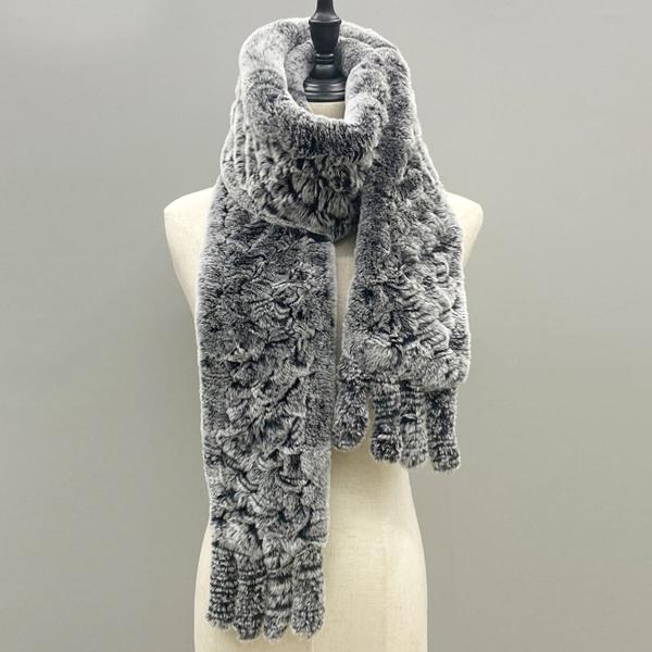 Шарф из натурального меха Пушистый длинный палантин Натуральный мех кролика рекс Ручной вязки Стильные женские шарфы Зимние палантины 180смx13см