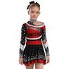 Girls Stage Performance Costume Long Sleeve Letter Print Shiny Rhinestones Color Block Cheerleading Set