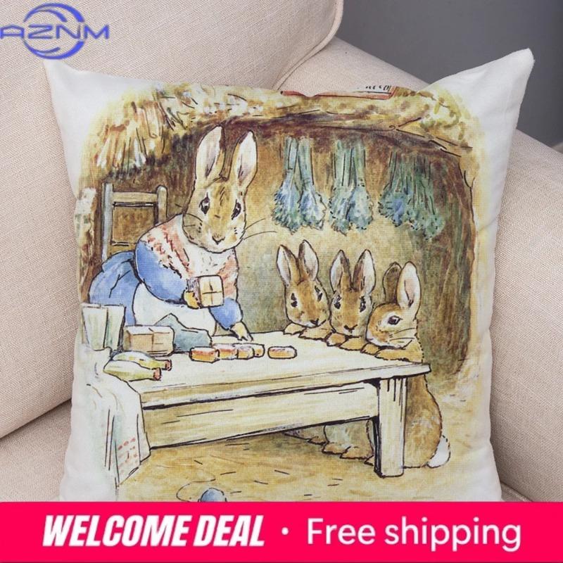 Pcs Cute Cartoon Rabbit Cushion Cover for Sofa Home Decor Fairy Tale Lovely Animal Pillowcase Peach Skin Pillow Case