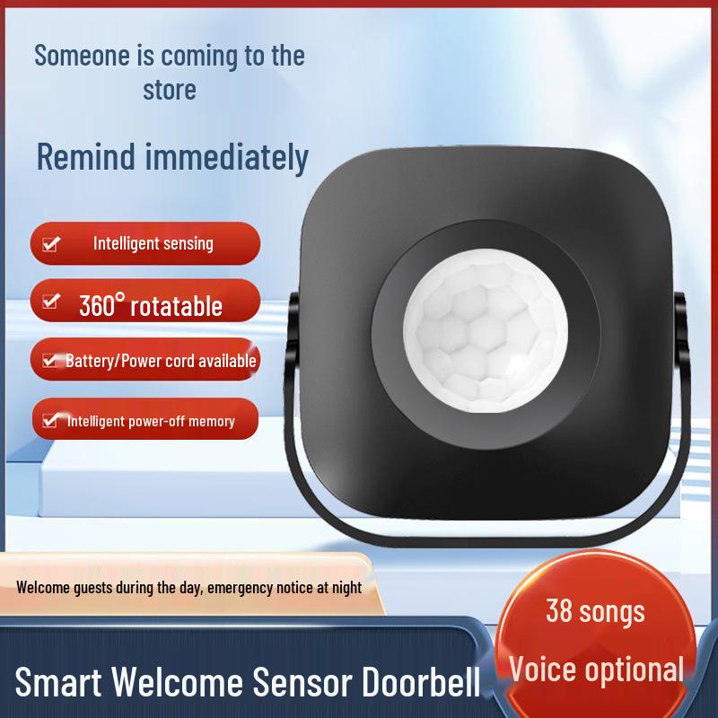 Rechargeable Sensor Doorbell with Voice Welcome and Ding Dong Alert for Store Entry