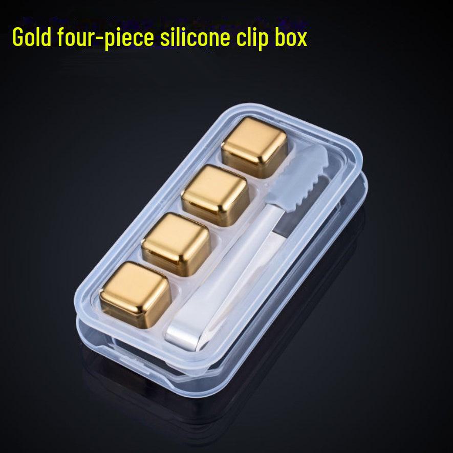 Набор кубиков льда для виски из нержавеющей стали с золотым покрытием - металлическая быстрозамораживающаяся сталь 304 для виски, вина и многого другого