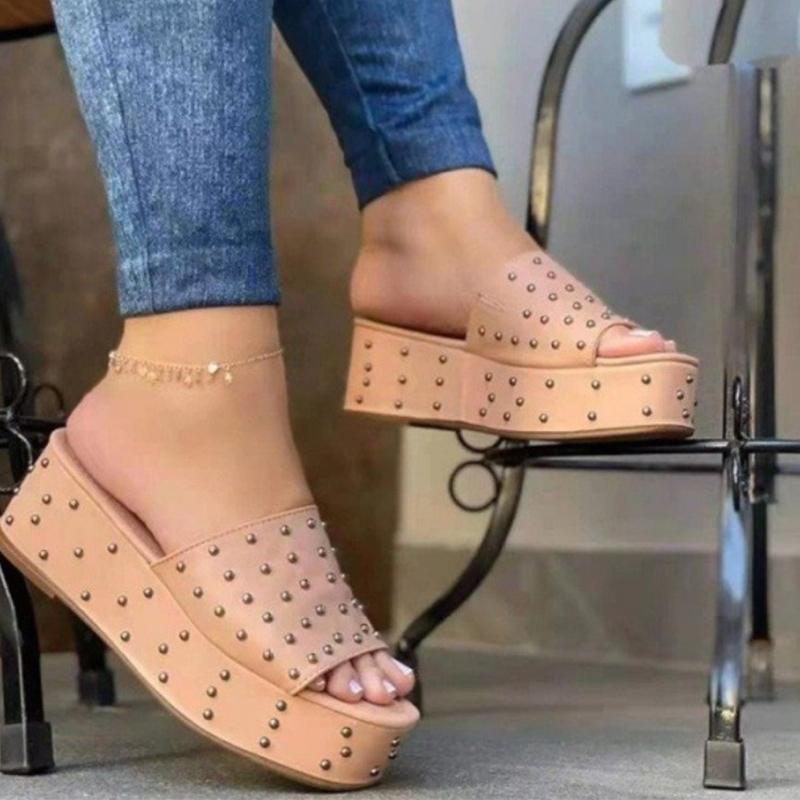 Женские шлепанцы на танкетке и платформе, шлепанцы, сандалии с открытой пяткой, летние брендовые пляжные туфли на среднем каблуке, повседневные шлепанцы Mujer