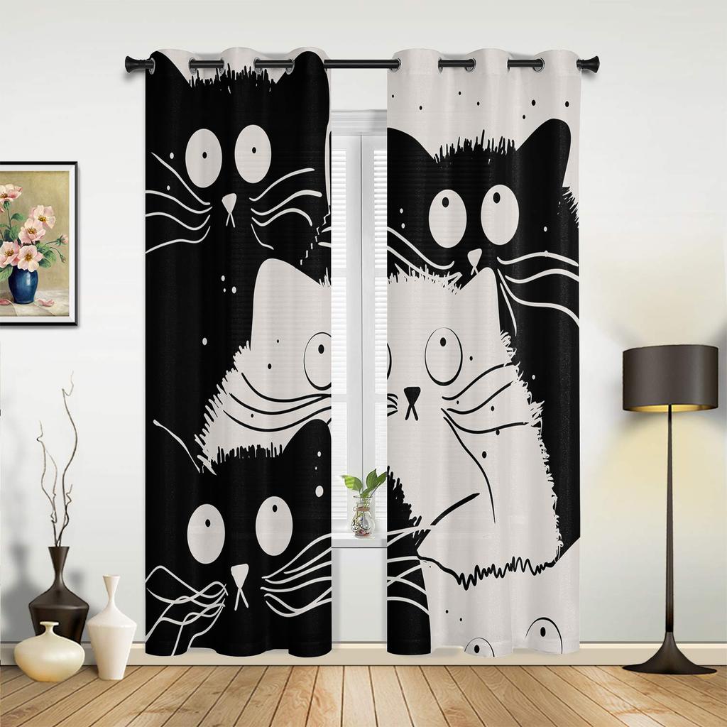 Cute Pets Cat Window Curtains Home Decoration Living Room Curtains Custom Window Treatments Drapes Cortinas For Kitchen Bedroom