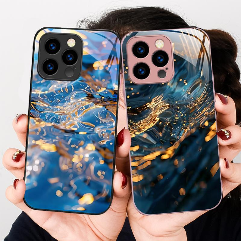 Красочные Волны Синие Для IPhone 16 Plus 15 14 13 12 Mini 11 Pro Max X XS XR 7 8 Plus 2022 Закаленное Стекло Чехол для Телефона