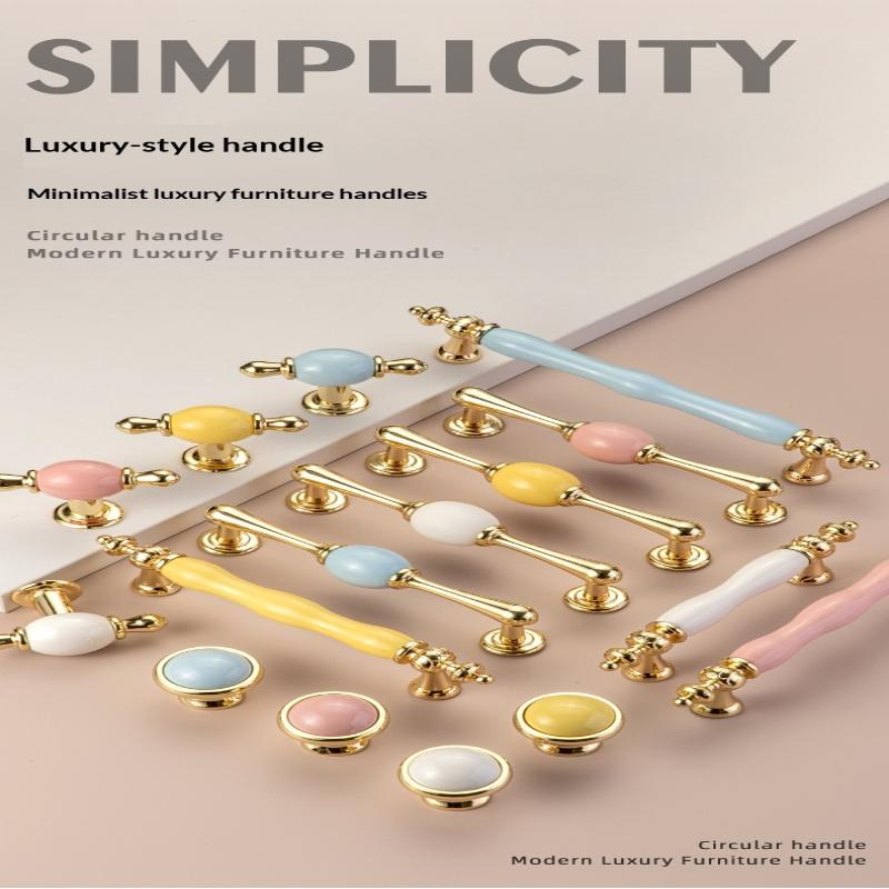 Modern Colored Ceramic Furniture Handle Golden Wardrobe Cabinet Handles Closet Door Knob Dressing Table And Drawer Pull Hardware