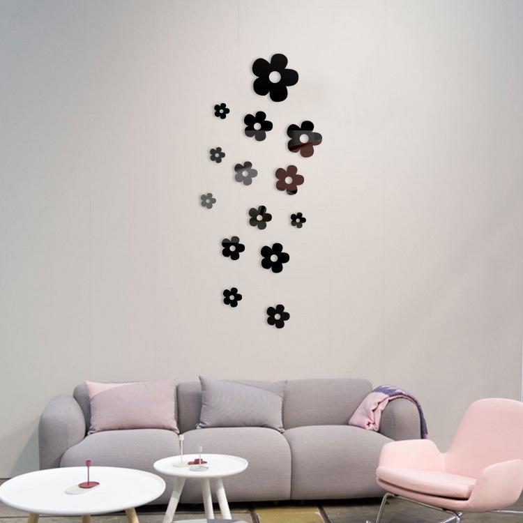 23pcs Flower DIY Mirror Wall Stickers Acrylic Art Wallpaper for Living Room Decoration Home TV Background Wall Decorative Mural