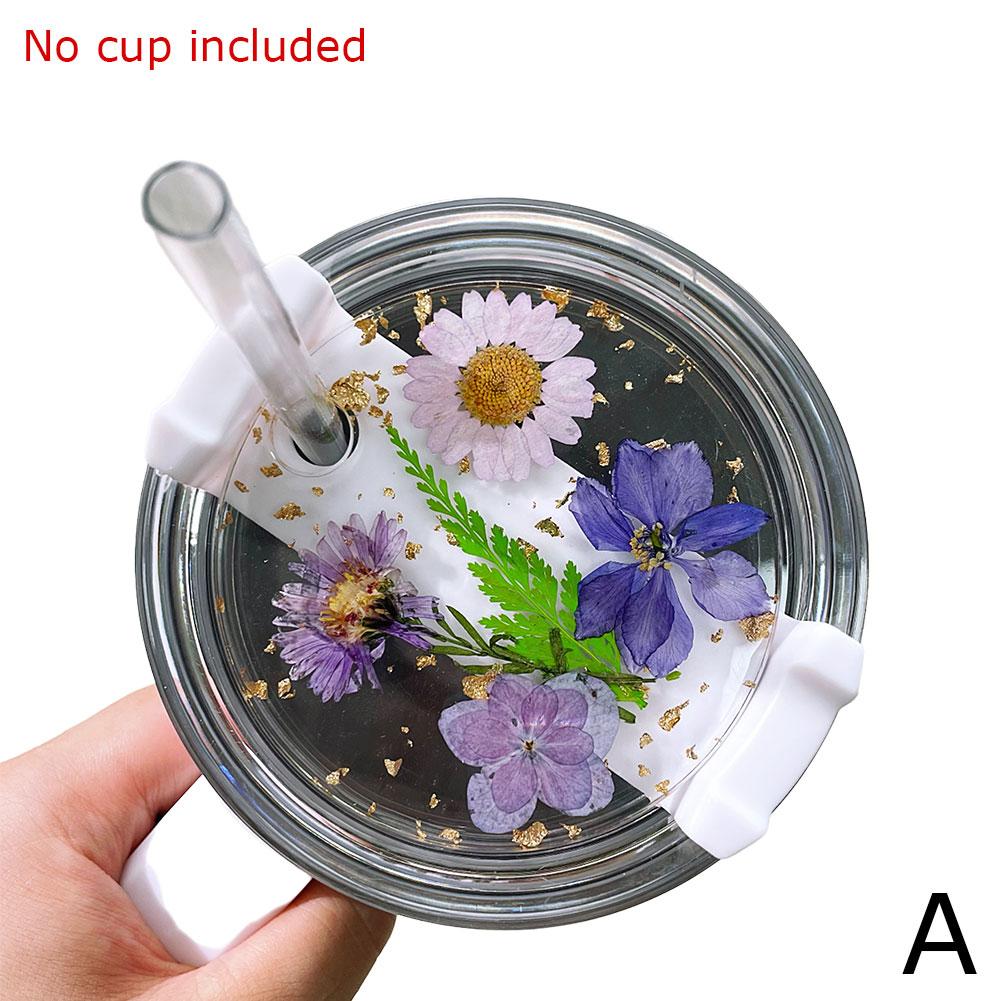 Изысканная крышка из сухоцвета для крышки Stanley Cup, силиконовая крышка, сушеные аксессуары, 40 унций, водяной цветок C5A3