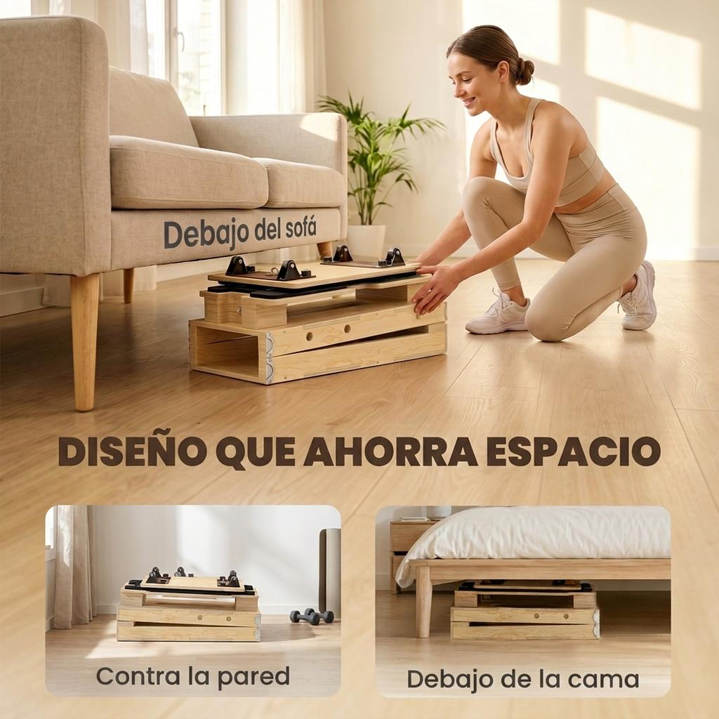 Multifunctional Pilates Reformer With Resistance Bands And Handles For Home Gym Natural