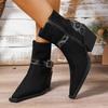 Metal Buckle Booties Autumn New Pointed Toe Side Zipper Anti-Slip Wear-Resistant High Heels