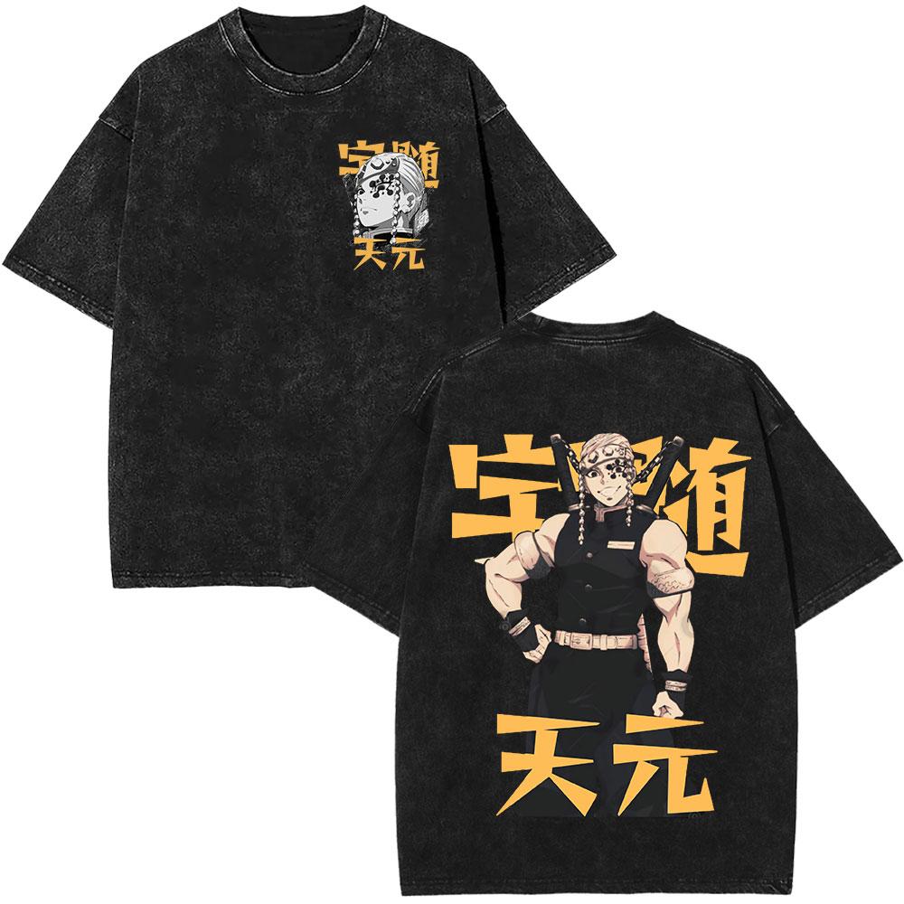 Kimetsu No Yaiba Аниме Клинок Рассекающий Демонов Футболка Тенген Узуй Манга Стиранная винтажная Футболка Мужская Уютная Повседневная Уличная Одежда Футболка