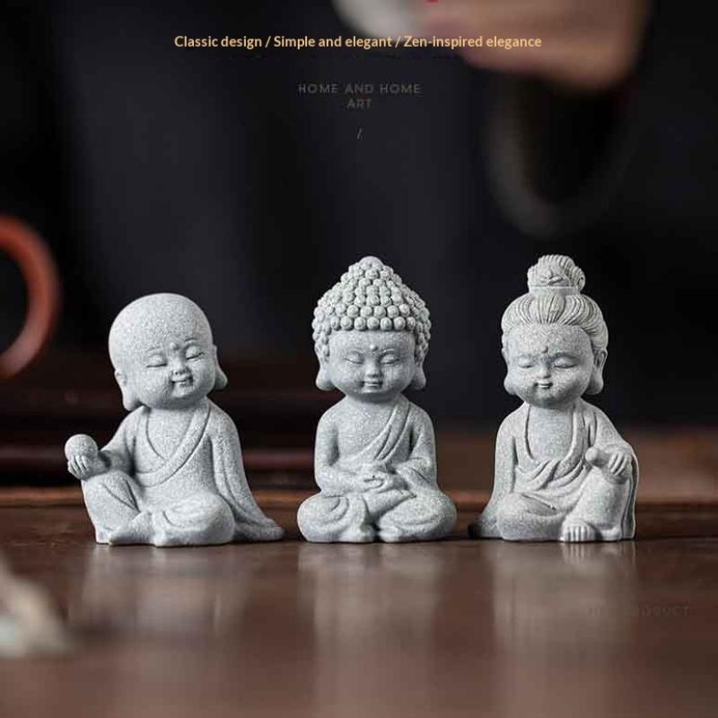 Статуя Будды в китайском стиле, милые фигурки маленьких монахов, ландшафтный дизайн с мхом для аквариума, дзен, восточная эстетика, украшение для сада