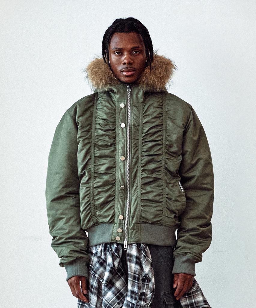 Thevinylhouse Fur Hooded Ma-1 Jacket Khaki