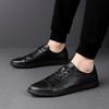 FashionMen Shoes Lace Up Trend Genuine Leather Casual Shoes Black White Flats Skateboard Shoes Street Cool Lace Up Sneakers