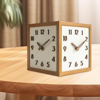 Двусторонние угловые настенные часы 23x23см Бесшумный механизм Массив дерева для спальни Многофункциональные