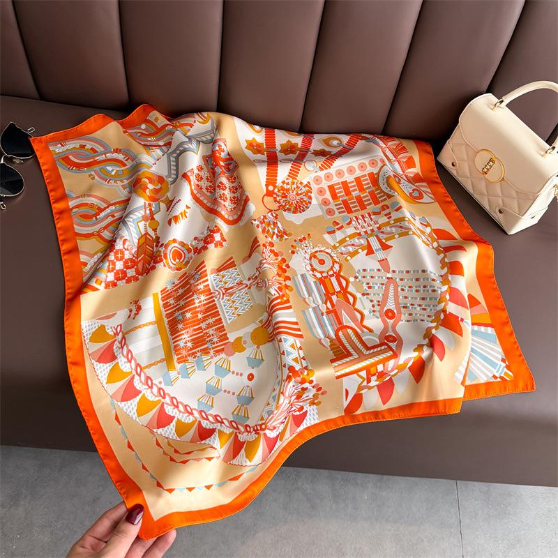 New Fashion Colorblock Print Soft Satin Square Scarf Women's Shawl Wrap Hijab Headscarf 70*70cm Bandanna