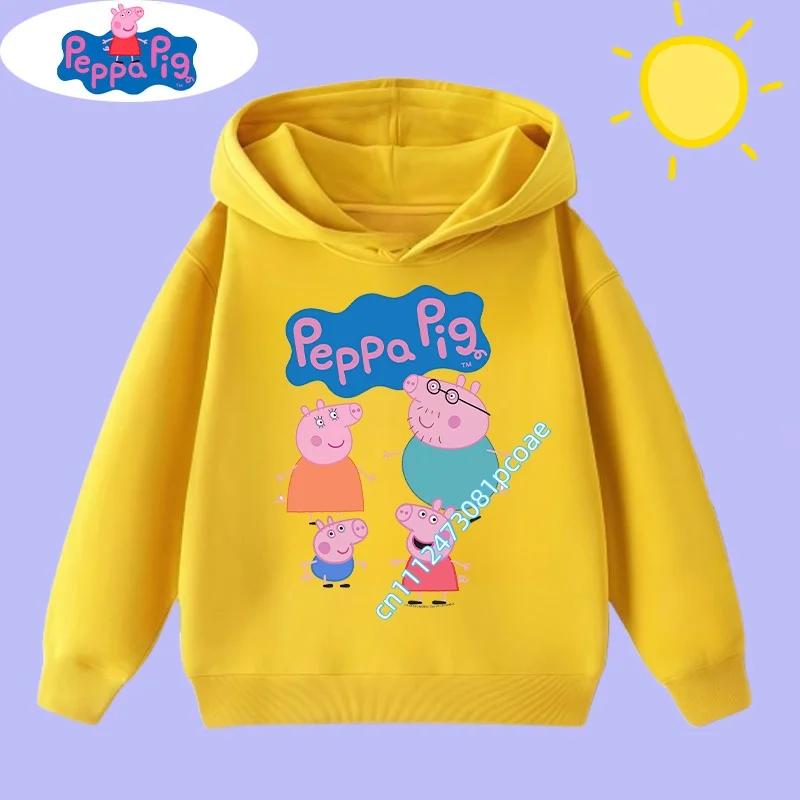 2026 New Peppa Pig children's hooded sweatshirt with cartoon print, boys' sports shirt, girls' casual top, children's clothing