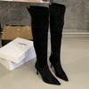 Mi Ting Long Legs Pointed Head High Heels Thin Boots Autumn and Winter Matte Suede Lapel Multi-way To Wear Knee Boots Women