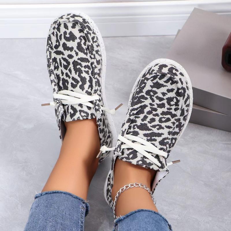Large Size Summer Flat Bottom Fly-woven Casual Shoes Round Head Large Size Leopard Print Single Shoes One Pedal Lazy Shoes