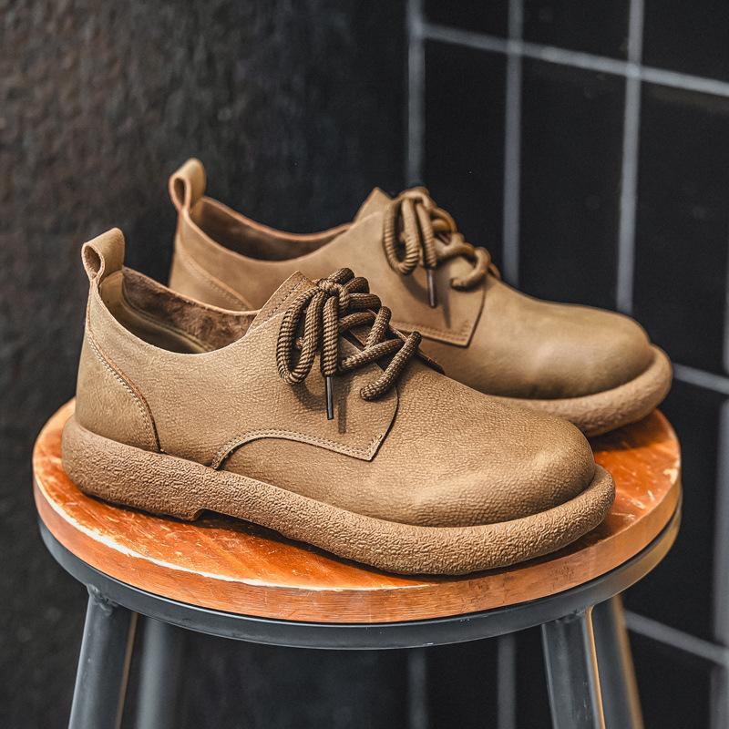 Повседневная кожаная обувь мужская Новая Ретро Британский стиль Обувь с большой головой Мягкая подошва Низкий верх Модная кожаная обувь мужская Мужская повседневная обувь