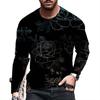 Men Sport Long Sleeve Round Neck Fashion Tops T Shirt 3D Digital Print Pullover Fitness T Shirt