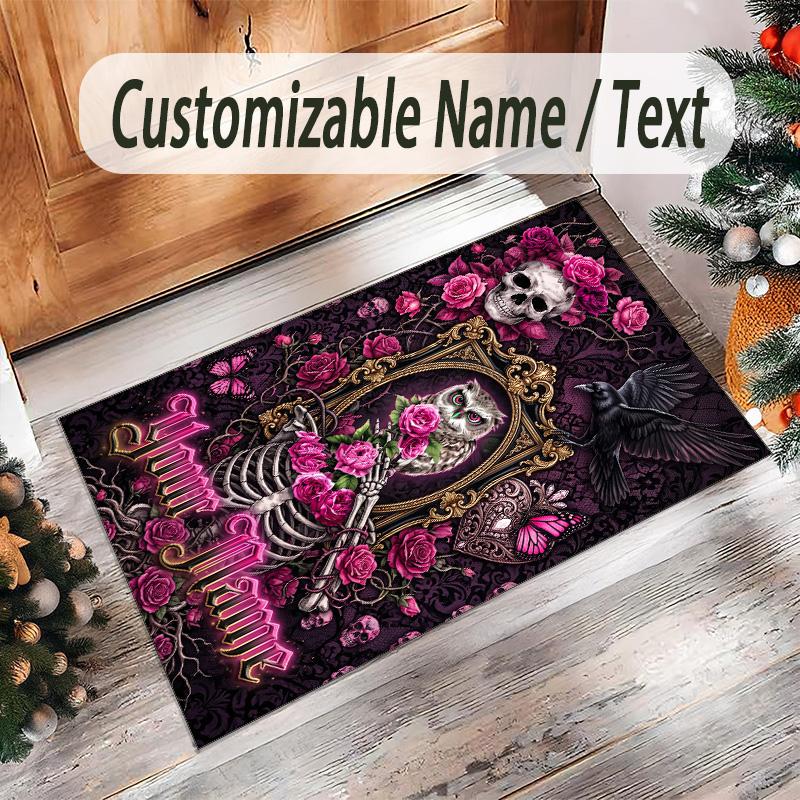 Bird Theme Crystal Velvet Rug Personalized Custom Name Text Soft Floor Mat Home Decor