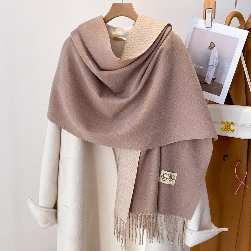Pink Scarf Women's Winter Shawl Dual-purpose Versatile Imitation Cashmere Solid Color Dual-purpose Thickened Long Double-sided Scarf