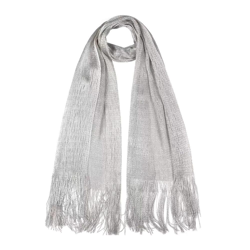 Солнцезащитный кружевной шарф с кисточками из шелка, манишка, защита шеи, яркая ажурная шаль, тонкий модный золотистый серебристый блестящий шарф