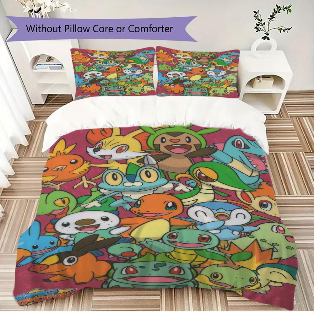 3pcs Pokémon-print bedding set includes a duvet cover and a pair of pillowcases (filling not included), perfect for bedroom use.