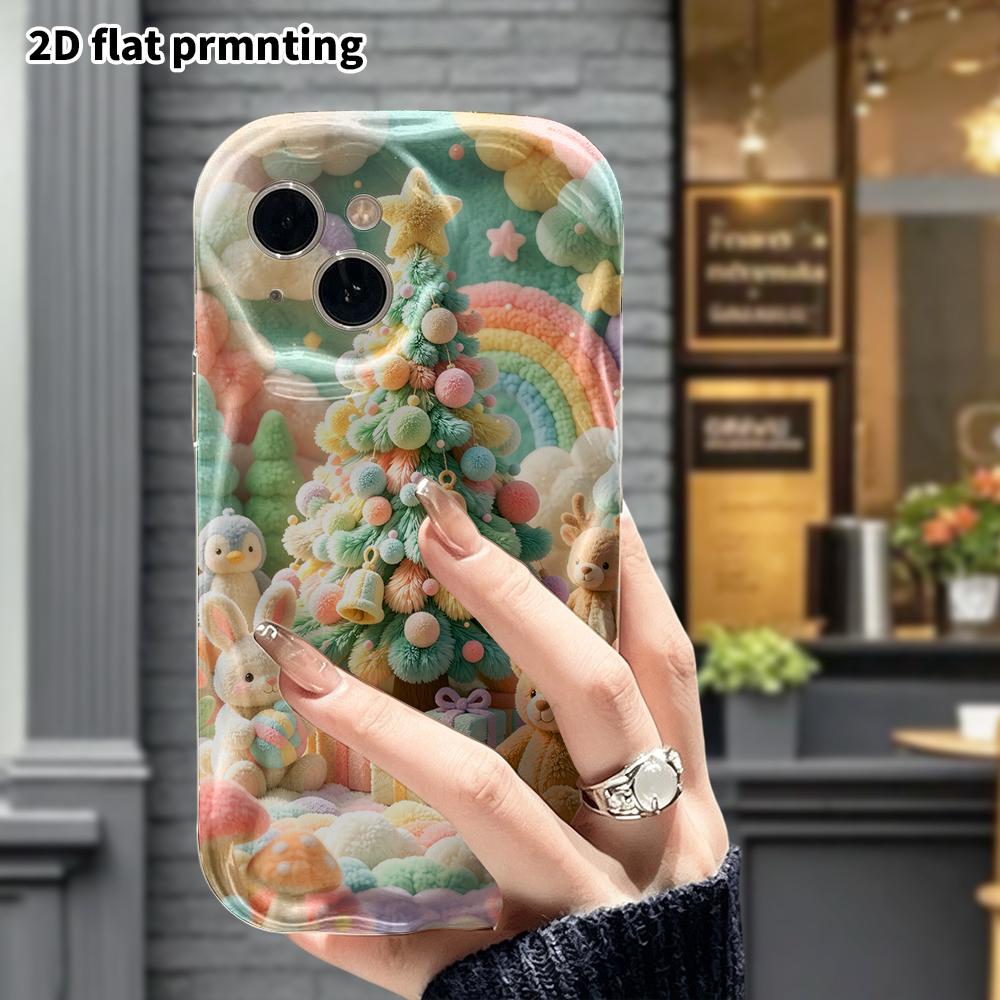 Phone case: 2D flat, suitable for iPhone 18, 17, 16, 15, 14, 13, 12 Pro protective cases, macaron Christmas tree, perfect holiday gift for Christmas a