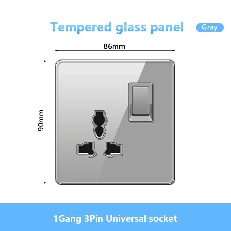 UK 13A Doublel usb электрическая розетка настенный светодиодный выключатель, серое стекло универсальный Type-c 18 Вт интеллектуальная быстрая зарядка розетка питания вилка
