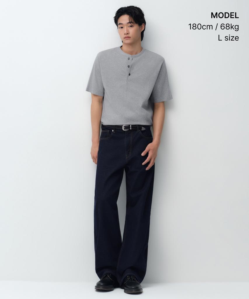 MUSINSA STANDARD Henley Neck T-Shirt [Medium Grey]