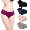 Women Solid Color Mid-rise Briefs See-through Embroidery Lace Stitching Ice Silk