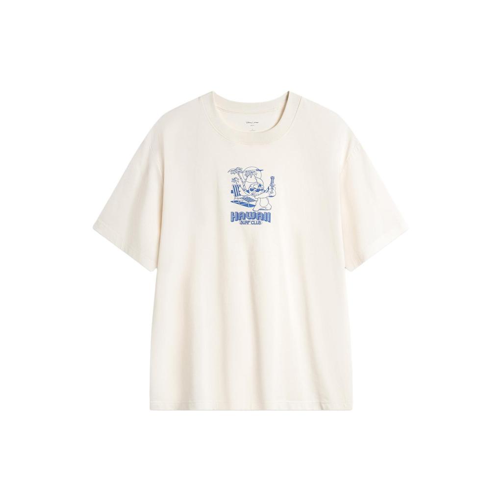 Li Ning X Disney Collaboration Stitch Series Круглый вырез свитер Повседневная футболка с коротким рукавом Мужская футболка Off-White ATSU153-1