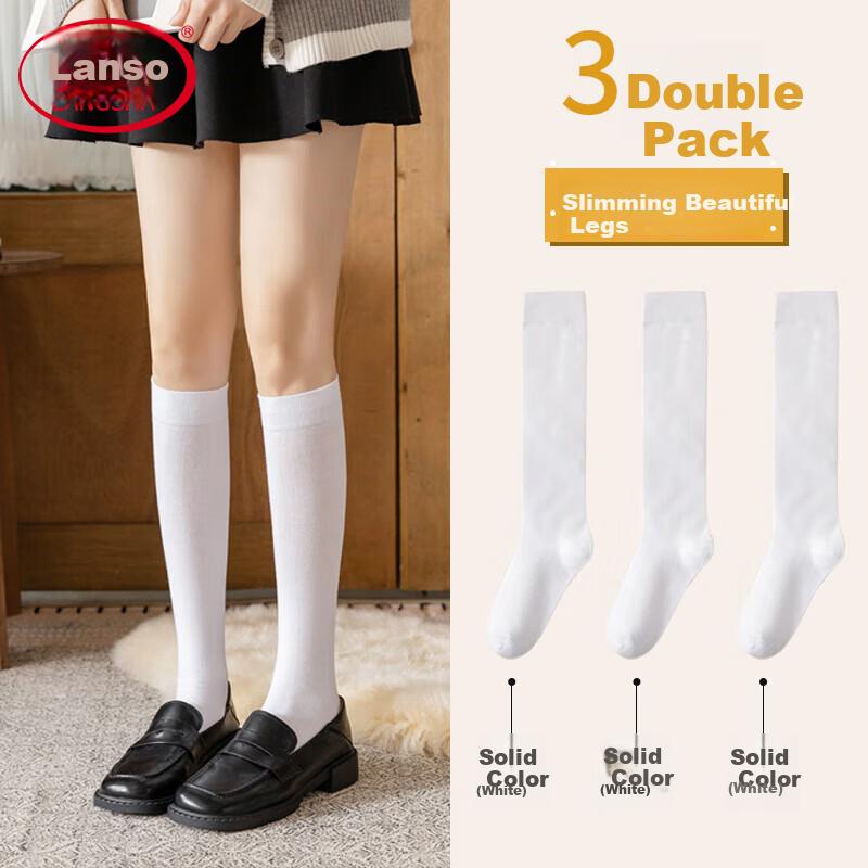 3 Pairs of Autumn And Winter Thigh-High Socks for Women, Japanese-Style Student Cotton Socks, Anti-Slip Long Socks, Outdoor Wear White High Socks