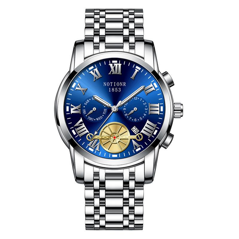 Мужские модные часы с турбийоном Кварцевые часы Модные деловые спортивные мужские часы Часы из нержавеющей стали Мужские часы со стальным браслетом